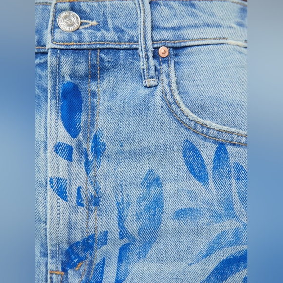 NWT Mother Denim The Lasso Sneak Jeans Pressed Leaves 29 Blue Painted Denim Jean - Picture 12 of 16